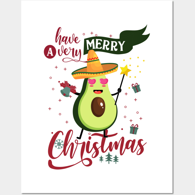 Vegan Merry Christmas Mexican Avocado Xmas Wall Art by CHNSHIRT